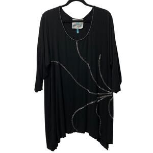 Faith 2x Womens Studded Beaded Black TShirt Dress High Low Hem